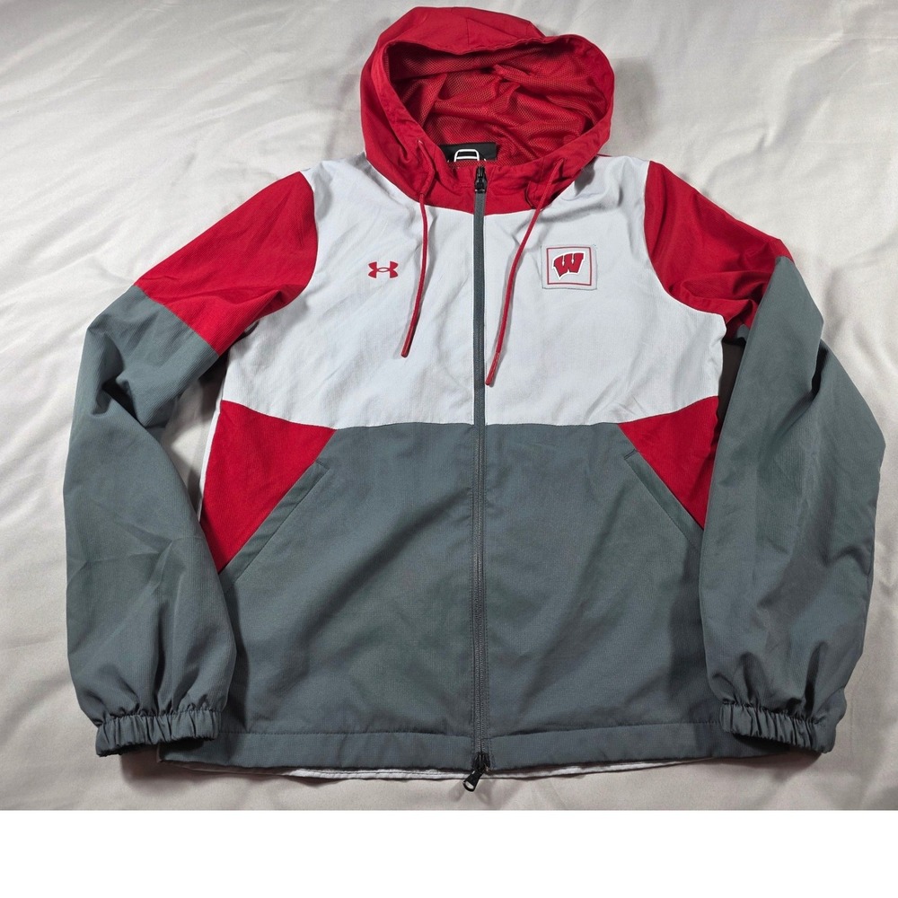 Wisconsin Badgers Under Armour Team Legacy Jacket Women Medium Red White Grey